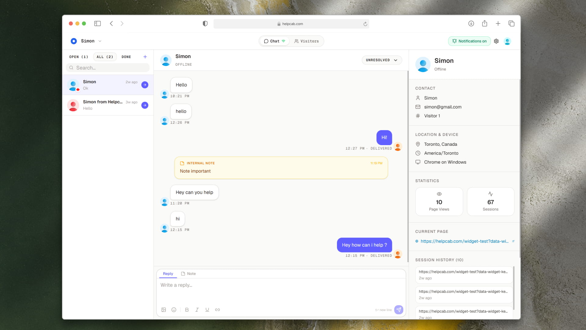 Your inbox — every visitor, one place